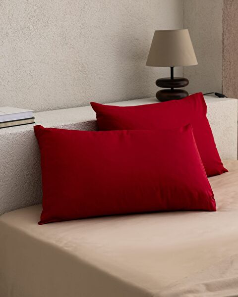 Manon 100% Cotton Ranforce Plain 2-Piece Pillowcase Set - Red - 0