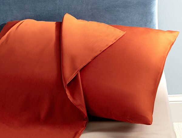 Taie d'oreiller 2 pièces en satin 100 % coton Ciel - Orange - 1