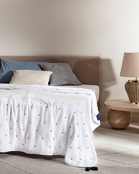 Couvre-lit double en mousseline Armend - Bleu marine - 0