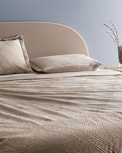 Couvre-lit double 100 % coton Marjolaina - Beige - 1