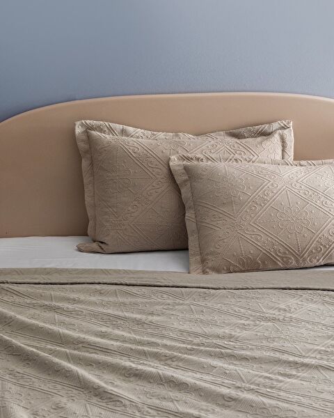 Couvre-lit double 100 % coton Marjolaina - Beige - 3