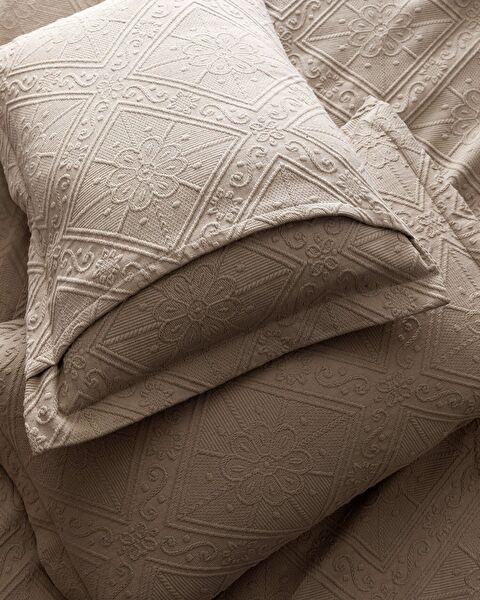 Couvre-lit double 100 % coton Marjolaina - Beige - 4