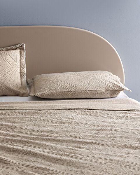 Couvre-lit double 100 % coton Marjolaina - Beige - 2