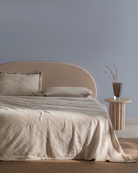 Couvre-lit double 100 % coton Marjolaina - Beige - 0