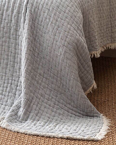 Couvre-lit double en coton Grania - Bleu - 2