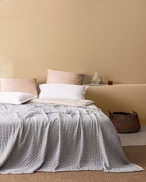 Couvre-lit double en coton Grania - Bleu - 0