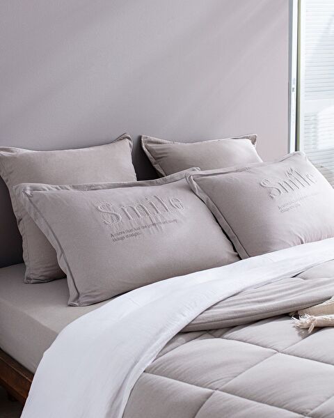 Bobigny Çift Kişilik Pamuklu SuperSoft Comforter Set - Gri - 4