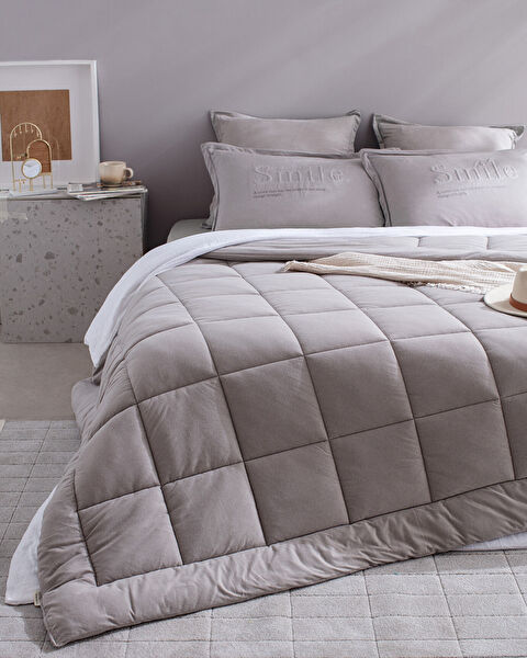 Bobigny Çift Kişilik Pamuklu SuperSoft Comforter Set - Gri - 2