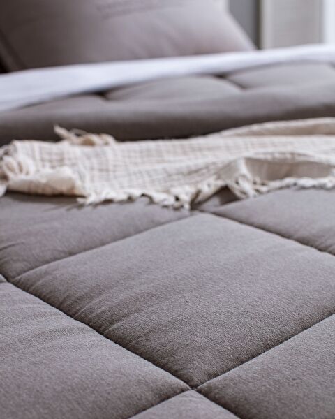 Bobigny Çift Kişilik Pamuklu SuperSoft Comforter Set - Antrasit - 5