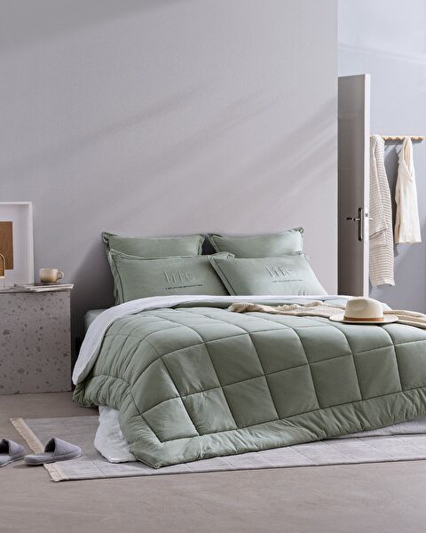 Bobigny Çift Kişilik Pamuklu SuperSoft Comforter Set - Mint Yeşili - 0