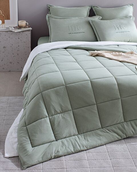 Bobigny Çift Kişilik Pamuklu SuperSoft Comforter Set - Mint Yeşili - 2