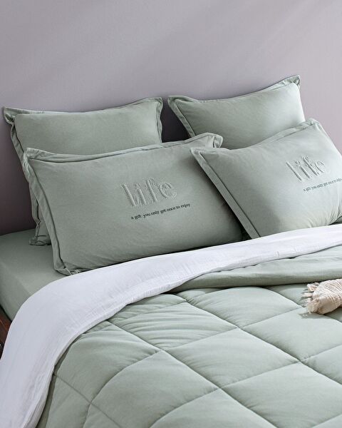 Bobigny Çift Kişilik Pamuklu SuperSoft Comforter Set - Mint Yeşili - 4