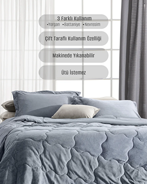 Kaira Doppel-Bettdecken-Set – Indigo - 1