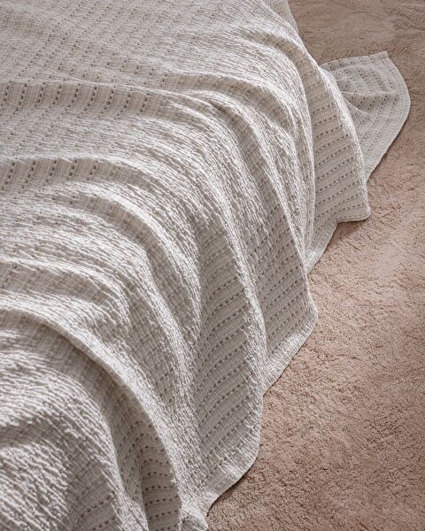 Kleine tweepersoons katoenen sprei - Beige - 5