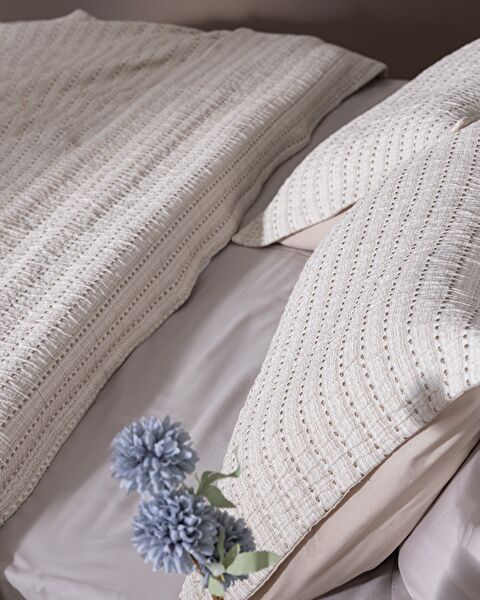 Kleine tweepersoons katoenen sprei - Beige - 4