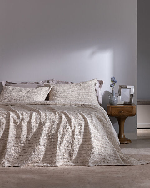 Kleine tweepersoons katoenen sprei - Beige - 0