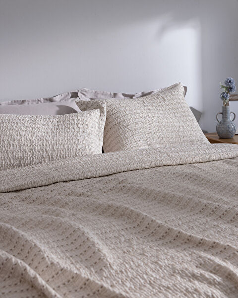 Kleine tweepersoons katoenen sprei - Beige - 3