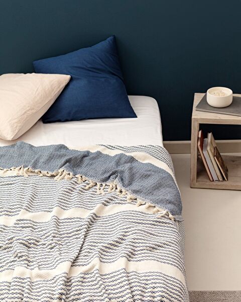 Denney Doppelbett-Tagesdecke - Ecru/Indigo - 1