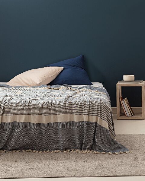 Denney Doppelbett-Tagesdecke - Ecru/Indigo - 0