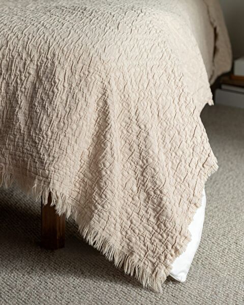 Vue King Size 100% Cotton Bedspread - Luxury Collection - Beige - 1