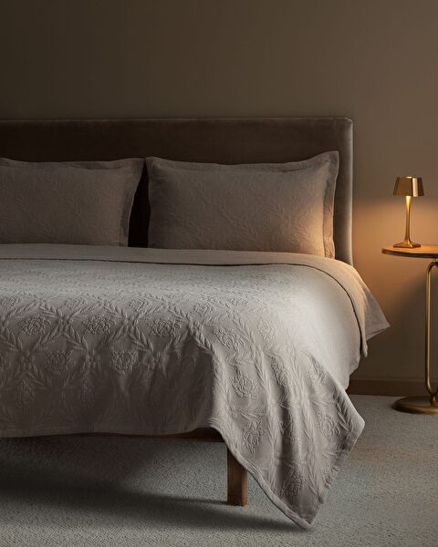 Couvre-lit King Size Floralies - Collection Luxe - Beige - 0