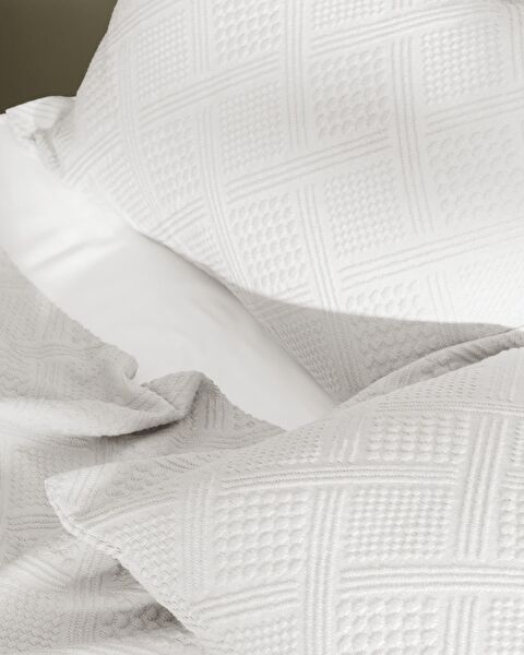 Triangle King Size %100 Pamuk Yatak Örtüsü - Beyaz - Lüks Koleksiyon - 3
