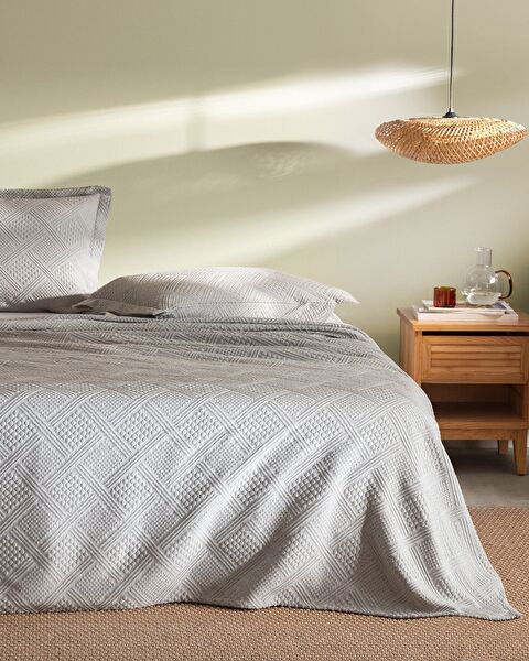 Triangle King Size %100 Pamuk Yatak Örtüsü - Gri - Lüks Koleksiyon - 0