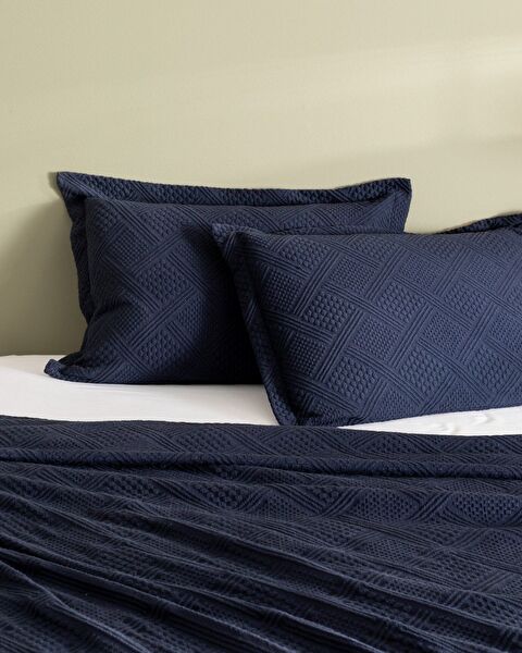 Triangle King Size %100 Pamuk Yatak Örtüsü - Lacivert - Lüks Koleksiyon - 3