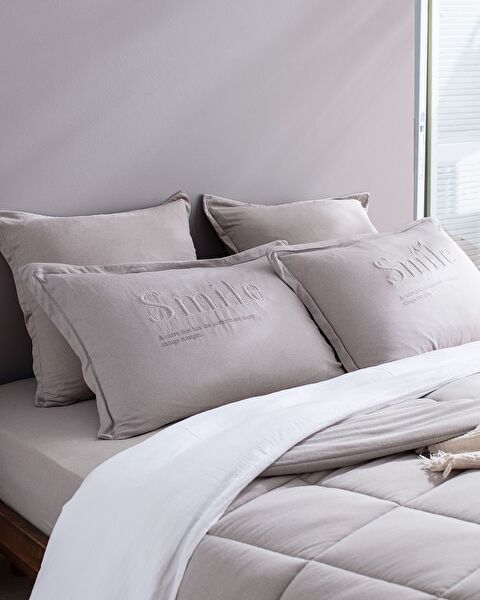 Bobigny King Size Pamuklu SuperSoft Comforter Set - Gri - 4