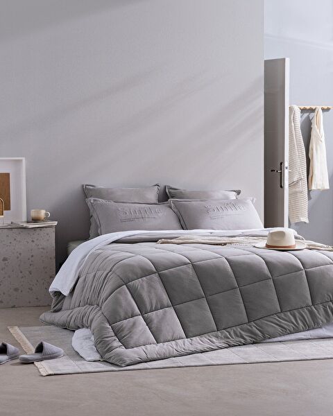 Bobigny King Size Pamuklu SuperSoft Comforter Set - Gri - 0