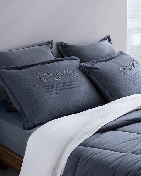 Bobigny King Size SuperSoft Comforter Set - İndigo - 4