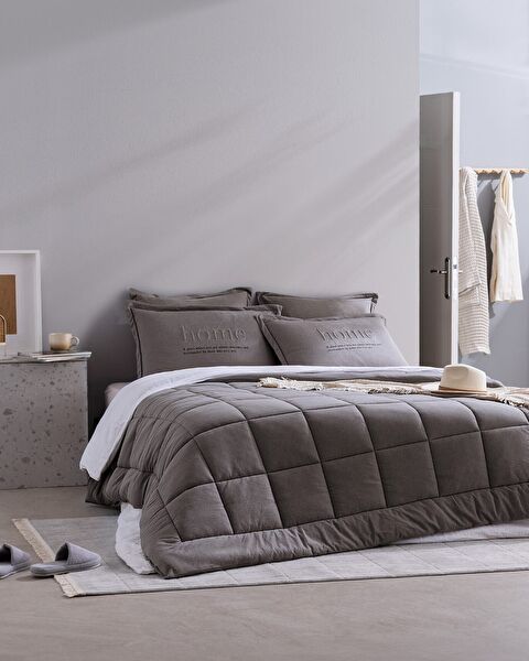 Bobigny King Size Pamuklu SuperSoft Comforter Set - Antrasit - 0