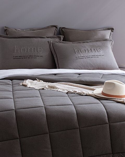 Bobigny King Size Pamuklu SuperSoft Comforter Set - Antrasit - 1