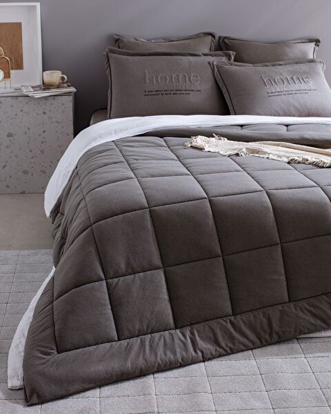 Bobigny King Size Pamuklu SuperSoft Comforter Set - Antrasit - 2