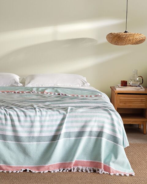 Sheryl eenpersoonsbedsprei - Wit / Mintgroen - 0