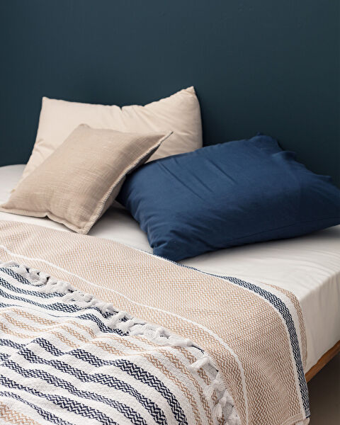 Couvre-lit simple Sheryl - Beige/Bleu marine - 2