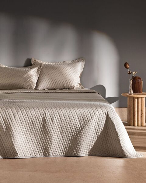 Arles Single Satin Bedspread - Stone - 0