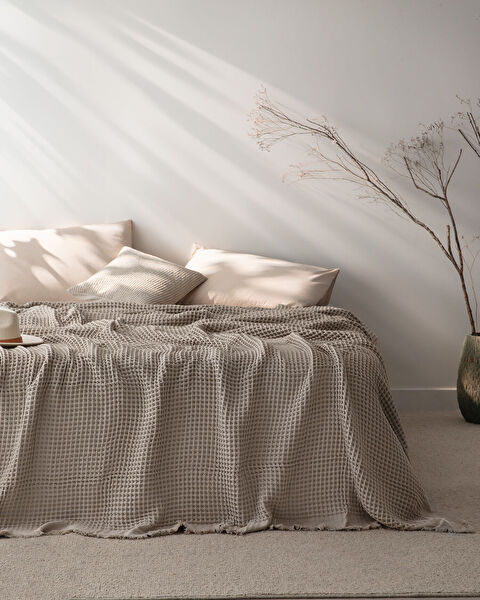 Couvre-lit simple 100 % coton Beatrice - Beige - 0