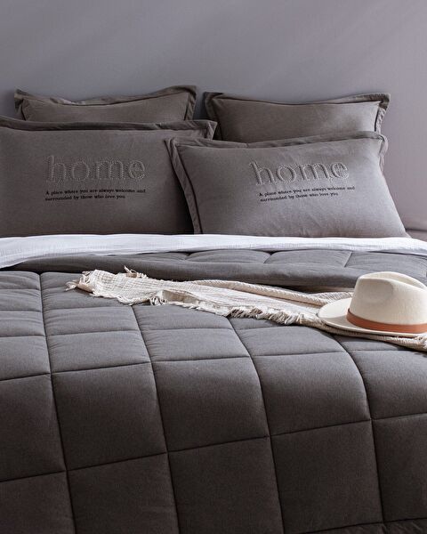 Ensemble d'édredon SuperSoft en coton simple Bobigny - Anthracite - 1