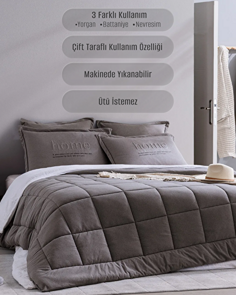 Bobigny SuperSoft-Bettdeckenset für Einzelbett, Anthrazit - 1