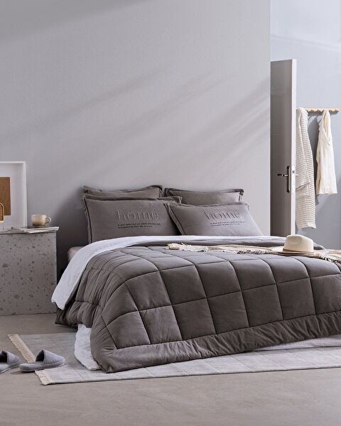 Bobigny Tek Kişilik SuperSoft Comforter Set - Antrasit - 0