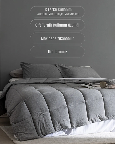 Meleni Einzelbettdecken-Set – Grau - 1