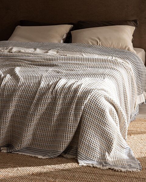 Bresdon Einzelbettdecke aus 100 % Baumwolle – Beige/Blau - 1