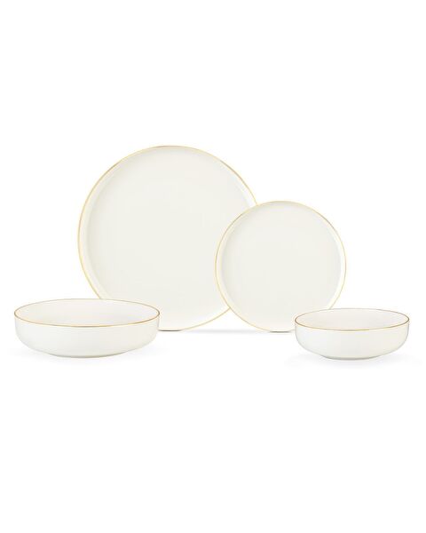 Madelyn Altın Yaldızlı 6 Kişilik 24 Parça Yemek Takımı - Beyaz/Gold - 5