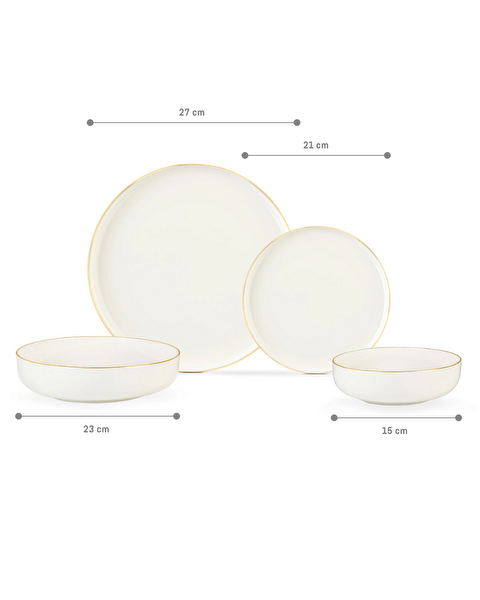 Madelyn Altın Yaldızlı 6 Kişilik 24 Parça Yemek Takımı - Beyaz/Gold - 6