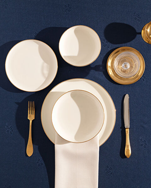 Madelyn Altın Yaldızlı 6 Kişilik 24 Parça Yemek Takımı - Beyaz/Gold - 0