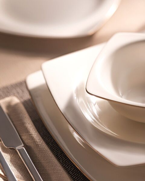 Ethan Altın Yaldızlı 6 Kişilik 24 Parça Yemek Takımı - Beyaz/Gold - 2