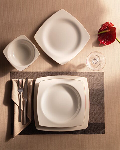 Ethan Altın Yaldızlı 6 Kişilik 24 Parça Yemek Takımı - Beyaz/Gold - 0