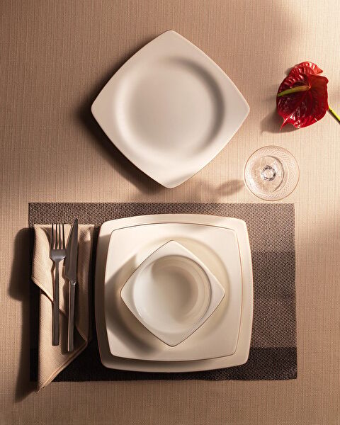 Ethan Altın Yaldızlı 6 Kişilik 24 Parça Yemek Takımı - Beyaz/Gold - 1