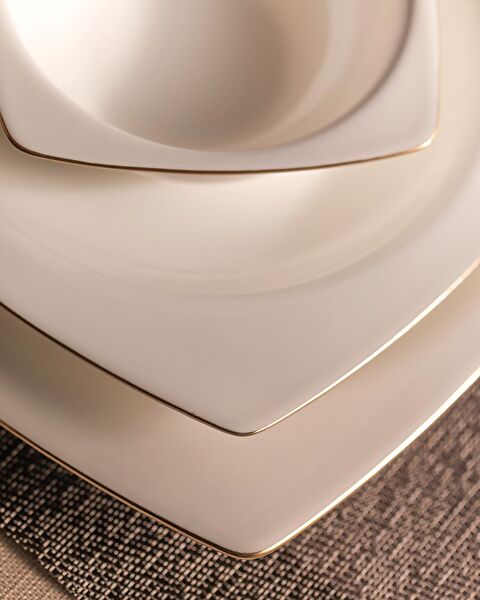 Ethan Altın Yaldızlı 6 Kişilik 24 Parça Yemek Takımı - Beyaz/Gold - 3